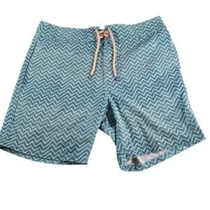 Faherty Brand Mens Teal Chevron Recycled Polyester Board Shorts Swim Trunks 33